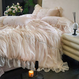 Popxstar  100% Tencel Bedding Set 60s Lace Flat Sheet Set With Pillowcase Queen King Double Size Bare Sleeping Skin-Friendly Bed Linen Set