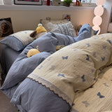 3/4Pcs Bedding Set Korean Lace Trim Purple 2-Seater Bed Down Duvet Cover Queen Sheets Bed Linen Cotton Full-Size Four-Season