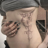 Herbal Dark Moon Thorns Tattoo for Woman Man Abdomen Temporary Tattoos Waterproof Lasting Sexy Fake Tattoo Punk Body Art