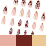 Popxstar  24Pcs Almond Fake Nails with Brown Flower Designs Retro Style Press On Nails for Manicure Full Cover Reusable False Nails