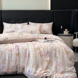 Luxury Organic Bamboo Silky Bedding Set Vintage Flat Bed Sheets Duvet Cover Pillowcases Rural Style Queen King Size Bed Linens