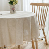 Popxstar Round Tablecloth Solid Color Tassel Cotton Linen Table Cover for Kitchen Dining Party Farmhouse Tabletop Decoration Accessories