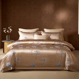 Popxstar  22 Momme Natural Mulberry Silk Luxury Bedding Set Yarn-dyed Jacquard Silk Cotton Duvet Cover Flat Sheet With Pillowcases 4Pcs