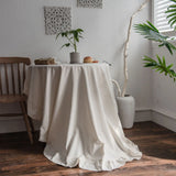 Popxstar Ruffle Round Tablecloth Cotton Flounces Trim Washable Table Cover for Holiday Dinner Party Banquet Kitchen Wedding Decoration
