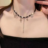 Popxstar Y2K Vintage Butterfly Cross Heart Star Necklace For Women Men Punk PU Leather Choker Jewelry Grunge Charms Stuff EMO Accessories