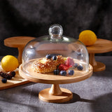Bread Stand Glass Cover Wooden Cake Stand Vintage Household High Foot Cake Plate Transparent with Lid Butter Box Snacks Storage