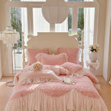 Popxstar  Two-thirds Rose Flowers Lace Princess Wedding Bedding Set 1200TC Egyptian Cotton Duvet Cover Flat/Fitted Bed Sheet Pillowcases