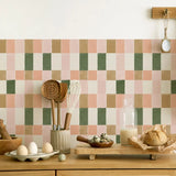 Popxstar  1set 10pcs Retro Pink&Green Vinyl Tile Peel&Stick Kitchen and Bathroom Backsplash Panel,Stairs,Removable Friendly Renter Sticker