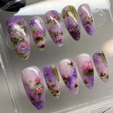 Popxstar 24Pcs Pink Almond False Nails Butterfly Ballet with French Design Wearable Fake Nails Simple Artificial Press on Nails Tips Art