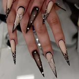 Popxstar 24pcs Silver Almond False Nails Oval Decorated Cloud Milk Wearable Fake Nails Short Press On Nail Coffin Detachable French Tips