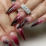 Popxstar  Red Black Gradient Press on Nails Medium Length Coffin Fake Nails with Sticky Tabs Ballerina False Nails Tips for Women 24Pcs