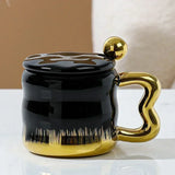 Popxstar  Light Luxury Mug with Lid Spoon Electroplated Golden Cup Water Cups Ceramic Breakfast Mug Creative Coffee Cup Milk Cup Girl Gift