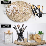Popxstar 3Pcs Holder Dispenser with Bamboo Lids Clear Acrylic Bathroom Jars with Tray Cotton Swab Storage Dispenser Reusable