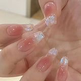 Popxstar  24pcs Press on Nails Cat's Eye Red Full Cover Nail Tips Gilded Short Square Fake Nails Art with Flower Design False Nail Sets