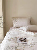 Popxstar  Flowers Embroidery Luxury Bedding Set 600TC Lyocell Bamboo Fiber Soft Silky Duvet Cover Flat/Fitted Bed Sheet Pillowcases 4Pcs