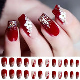 Popxstar  Manicure Press on Nails White Flowers Fake Nials False Nails Ballerina French Long