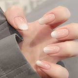 Popxstar 24pcs Simple Almond False Nails Sets Blush Design Press on Nails Art Datachable Short Oval Fake Nail with Jelly Glue Manicure