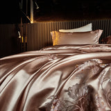 Popxstar  22 Momme Natural Mulberry Silk Luxury Bedding Set Yarn-dyed Jacquard Silk Cotton Duvet Cover Flat Sheet With Pillowcases 4Pcs