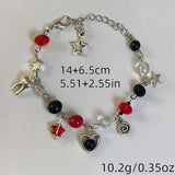 Popxstar One Piece Fashion Exquisite Star Shell Starfish Jellyfish Pearl Screw Y2K Silver Colour Bracelet Woman Party Gift Daily