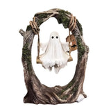Spooky Halloween Ghost on Tree Swing Cute Resin Funny Ghost Decor Handcrafted Ghost Tree Swing Statue