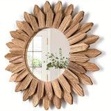 Popxstar 12inch Rustic Wooden Farmhouse Decorative Mirror Wall Mounted Vanity Mirror