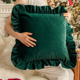 Christmas Red Green Solid Color Throw Blanket Double-layer Ruffled Edge Matte Velvet Modern Simple Elegant Sofa Cushion Cover