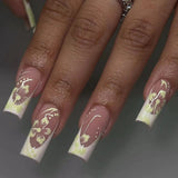 Popxstar 24 sweet cherry blossom red printed coffin full cover fake nails, French white, suitable for women's daily wear, 1 nail file and