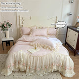 popxstar 3pcs Korean style Duvet Cover Set (1*Duvet Cover + 2*Pillowcase, Without Core), Lace embroidery Bedding Set