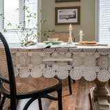 Rustic Wedding White Lace Tablecloth Vintage Water Soluble Hollow Embroidered Table Cloth Cover for Reception Baby Shower Party