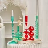 Popxstar Red Glass Candle Holders Taper Candle Stand Christmas Candle Holder Candlestick Holder Christmas Decor Green Glass