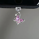Popxstar Mobile Phone Dust Plug Pendant New Butterfly With Artificial Pearls And Diamonds Accessory Decoration For IPhone Type-c Port