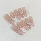 Popxstar  10Pcs Long Almond Handmade Press on Nails Fake Nails with Rhinestone Wearable Stick-on Nails False Nail Накладные Ногти Uñas