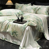 Natural Silk Bedlinens Bedding Set Nordic Flower Printed Duvet Cover Set Couple Double King Queen Size Soft Bed Sheet Pillowcase