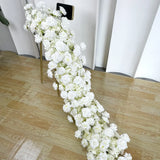 Popxstar Artificial Red Rose Green Plants Flower Row Long Runner Wedding Backdrop Decor Floral Arrangement Party Props Table Centerpiece