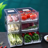 Plastic Drawer-type Fresh-keeping Box Transparent Stackable Refrigerator Storage Box Dust-Proof with Drain Tray