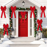 Popxstar Red Christmas Bows Outdoor Decorations Large Christmas Tree Top Bow Velvet Wreath with Glitter Gold Edge Front Door Decoration