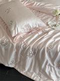 Popxstar  60S Lyocell Bamboo Fiber Flower Embroidery Summer Quilt Bedding Set Soft Silky Thin Comforter Blanket With Bed Sheet Pillowcases