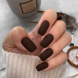 Popxstar 24pcs/set Short Fake Nails for Women Girls Almond Ballet Nail Tips Matte Red Nude Brown Faux Ongles Press on Acrylic False Nail
