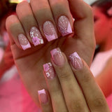Popxstar 24Pcs Short Ballet False Nails with Bow Design White French Press on Nails Wearable Square Head Full Cover Fake Nail Manicure