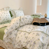 100% Cotton Spring Garden Flowers Botanical Chic Ruffles Soft Comfortable Double Queen (1Duvet Cover+1Bed Sheet+2Pillowcases)