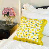 Soft Breathable 100% Cotton Patchwork Pillow Cover with Ruffled Edge Multi Functional Cushion Case for Sofa and Office Easy Care