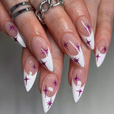 Popxstar 24pcs Silver Almond False Nails Oval Decorated Cloud Milk Wearable Fake Nails Short Press On Nail Coffin Detachable French Tips