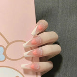 Popxstar 24Pcs/Box Gradient Long Ballet France Press on Nail Ink Chinese Style False Nails Rose Girls Full Cover Fake Nail Piece Finished