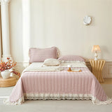 Popxstar  Natural Cotton Linen French Lace Soft Comfortable Quilted Bedspread, Bed Cover, Mattress Topper, Bed Sheet, Pillowcases 3Pcs