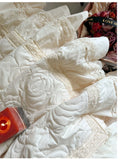 Popxstar  Rose Embossing Quilted Duvet Cover Set Vintage Lace Ruffles Pure Cotton Bedding Set Bed Sheet/Bed Skirt/Fitted Sheet Pillowcases
