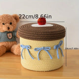 Decorative Cotton Thread Woven Storage Basket Handwoven Round Round Storage Box Yellow With Lid Cotton Thread Basket Shelf