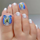 Popxstar  24pcs Square Fake Toenails Art Datachable Fashion Colorful Stripe False Nail Tips with Shiny Powder Design Short Press on Nails