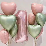 Popxstar 10pcs 18inch Heart Foil Balloons Pink Sage Green Heart Balloon for Birthday Party Valentines Day Wedding Anniversary Decorations