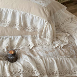 Popxstar  4/5Pcs French Vintage jacquard Lace Ruffles 100% Cotton Double Layer Yarn Bedding Sets Duvet Cover Flat/Fitted Sheet Pillowcases