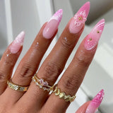 Popxstar  24pcs Wine Red False Nails Sets Finished Flower Design Long Almond Fake Nail Tips Detachable Fashion Spicy Girl Press on Nails